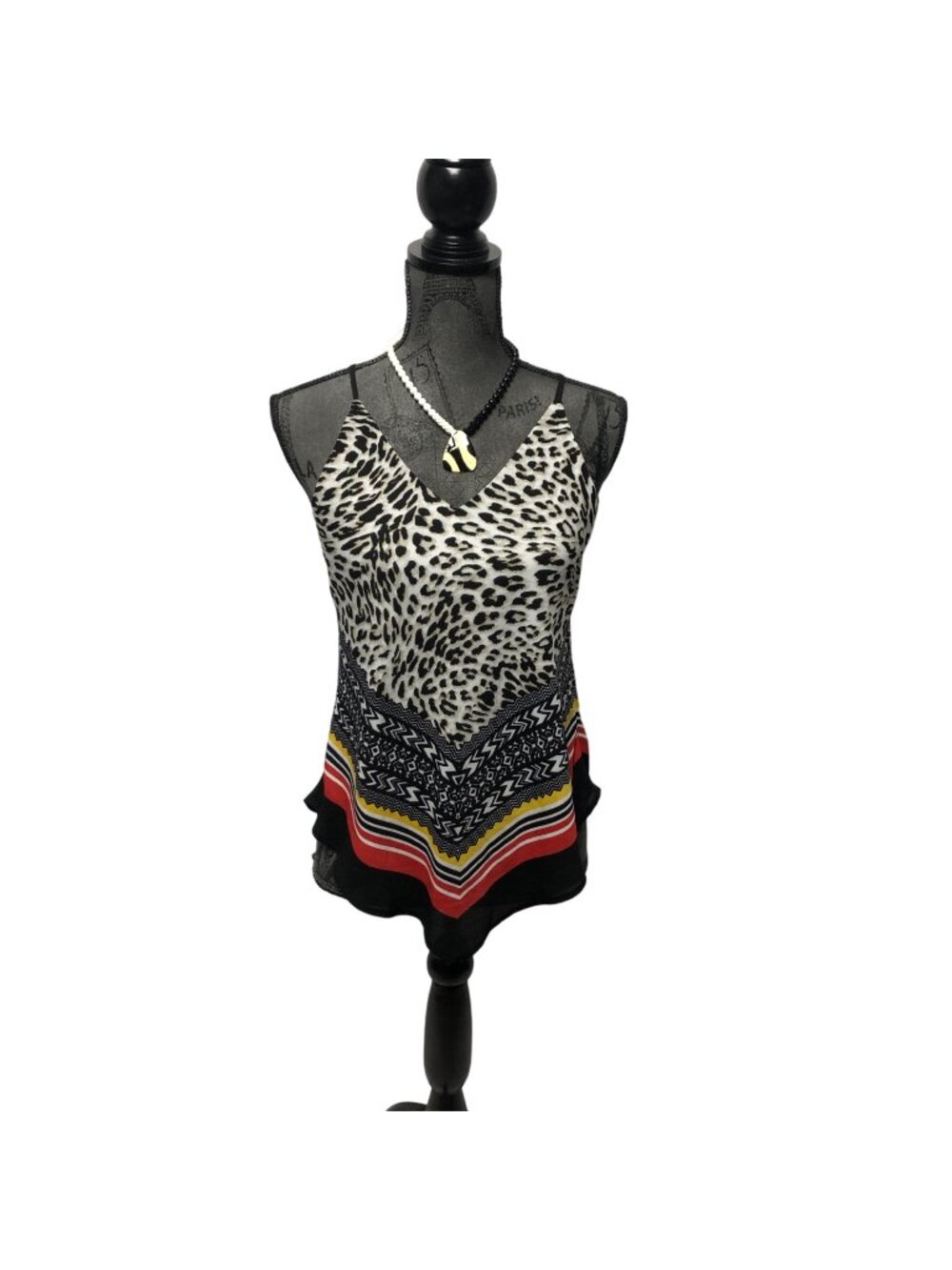 IZ Byer Sleeveless Animal Print Striped Top Womens Size Small Camisole Mob Wife
